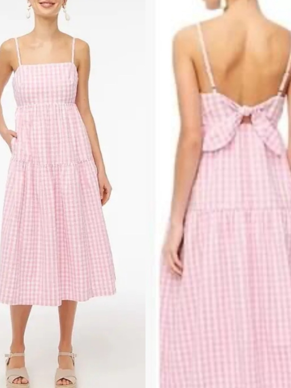 J. Crew Seersucker Gingham Dress Pockets Size 14 Retail$128